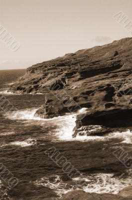 Rocky Makapu`u Beach Hawaii sepia