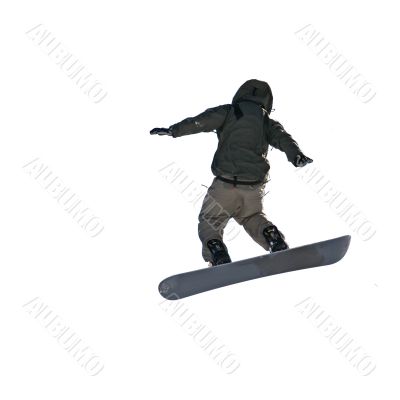 Jumping Snowboarder on White Background