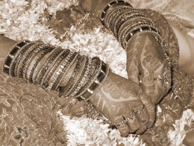 Bridal makeup in Indian Marriage sepia