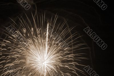 Fireworks Bursting up sepia