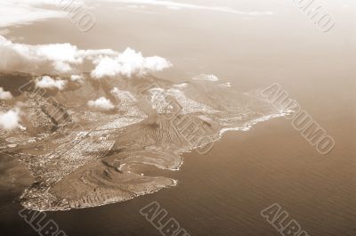 Aerial View of Honolulu Hawaii sepia