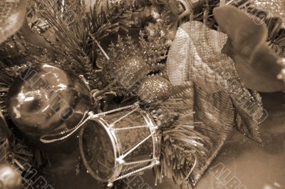 Christmas Decoration Balls and Drums sepia