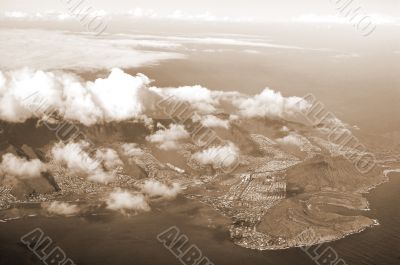 Aerial View of Oahu Hawaii sepia