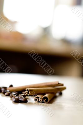 coffee beans and cinnamon