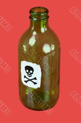 Green bottle with sticker - skull and crossbones