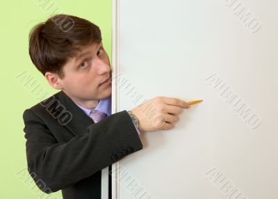 Man show in an blank white board