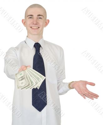 Smiling man with money in a hand