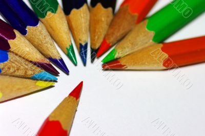 Color pencils on white background