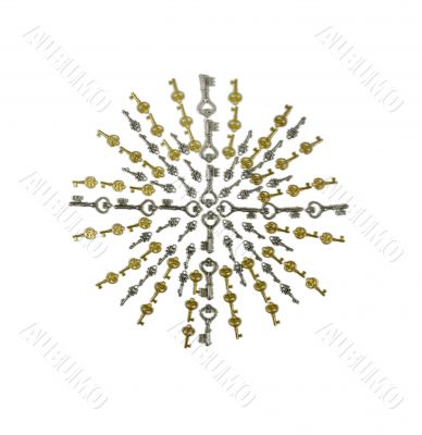 Silver and gold antique keys starburst
