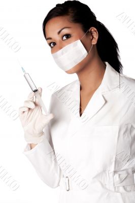 Beautifull Indonesian nurse with cap and serenge