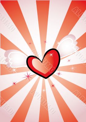 Heart with wings on striped background