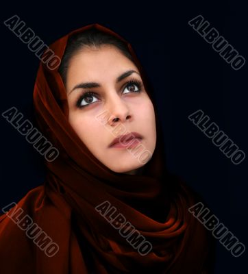 Arab girl in red scarf