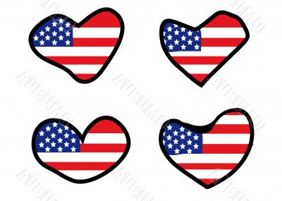 set of hearts with american flag