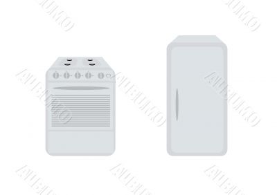 Isolated white refrigerator and gas-stove