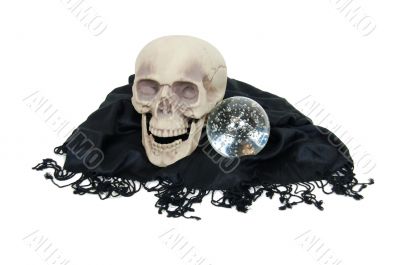 Crystal ball and skull on shawl