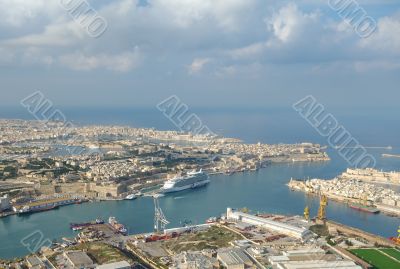 Aerial view of Grand Harbour port,  La Valletta