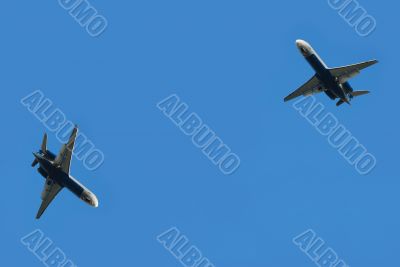 Two flying planes