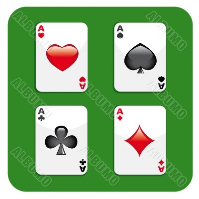 Four aces on green background