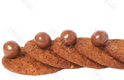 Macro shot of cookies and chocolates