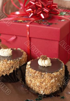 Miniature chocolate cakes and gifts
