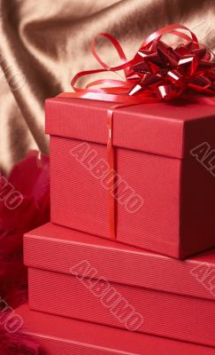 Stack of red gift boxes