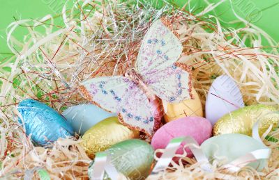 Colorful wrapped chocolate Easter eggs