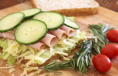 Tasty open sandwich on wholewheat bread