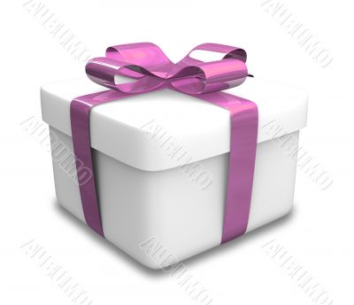 white gift with purple wrap - 3d made