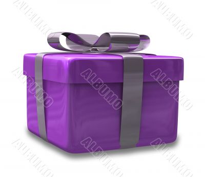 white gift with purple wrap - 3d made