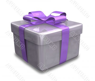 white gift with purple wrap - 3d made