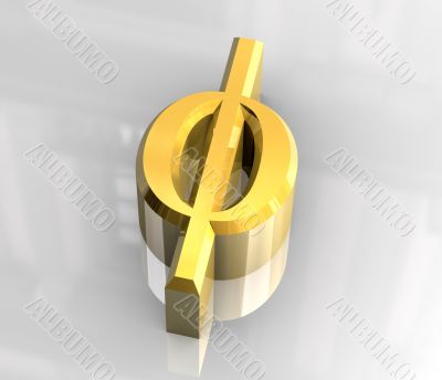 Phi symbol in gold - 3d made
