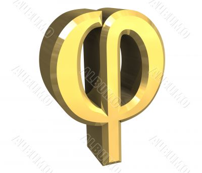 phi symbol in gold - 3d made phi symbol in gold - 3d made