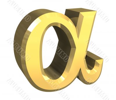 Alpha symbol in gold - 3d made