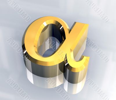Alpha symbol in gold - 3d made