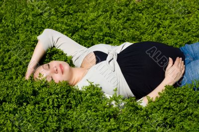 Lying in green grass Lying in green grass