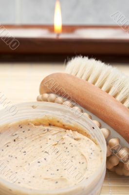 Relaxing spa scene with body products
