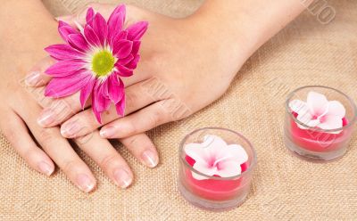 Hands of a caucasian woman with manicure