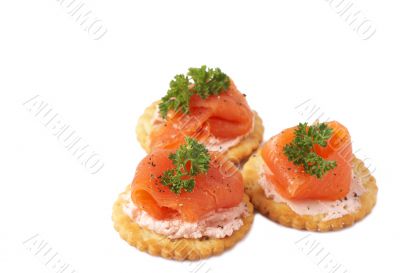 Smoked salmon and cream cheese on crackers Smoked salmon and cream cheese on crackers