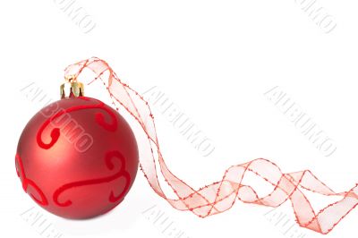 Red Christmas bauble with ribbon Red Christmas bauble with ribbon