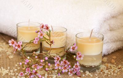 Relaxing spa scene with flowers