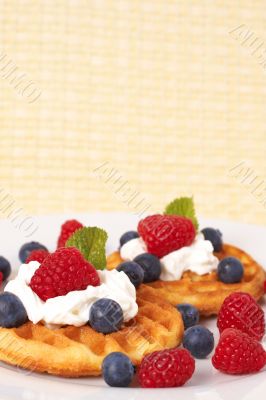 Belgian waffles with berries and cream Belgian waffles with berries and cream