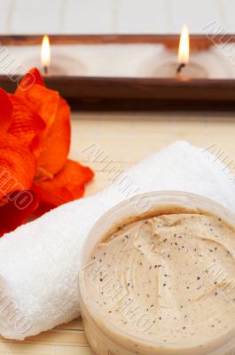 Relaxing spa scene with body products