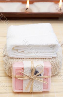 Relaxing spa scene with body products Relaxing spa scene with body products