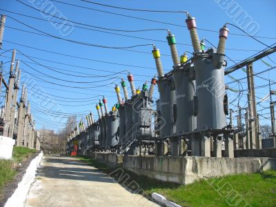 Line of high voltage electric converters equipment at a power plant
