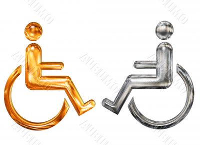 Golden and silver patterned symbol of handicap wheelchair invalid icon