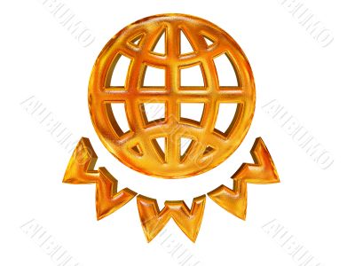 golden patterned globe and WWW letters - internet concept over white