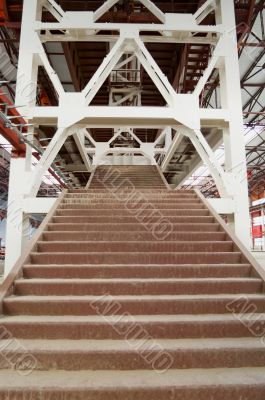 Industrial steel staircase in works