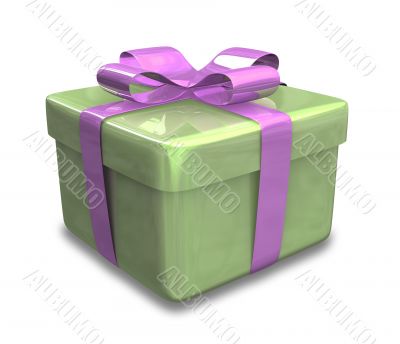 green gift with purple wrap - 3d made