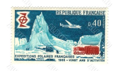 Old french stamp - Polar exploration 1968