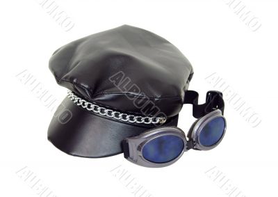 Biker cap and goggles